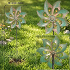 Kupfer Blumen Metall Wind Spinner Gartenstecker Outdoor Kinetic Art Dekor mit bunten Edelstein Akzenten