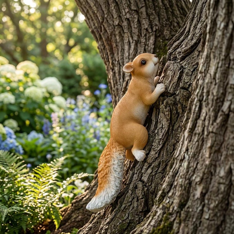 Kletternde Eichhörnchen-Baum-Statue Outdoor Gartendekoration hängende Tierfigur mit Haken, 27 x 10 cm