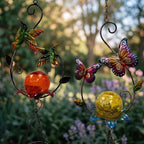 Solarbetriebenes Kolibri und Schmetterling Windspiel aus Schmiedeeisen mit Crackle-Glas, Set