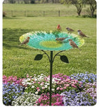 Rostfreier Eisen-Vogeltränkenfutterpfahl mit Blumendekor, multifunktionale Outdoor-Gartenverzierung für Wildvögel