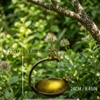 Hängende Vogeltränke mit Vintage Wasserhahn, Gusseisen, rustikale Wildvogel-Badeschale, Gartenkunst im Freien