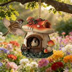 Feenvogelhaus aus Harz, Pilz-Garten-Dekor, hängendes Vogel-Nisthaus