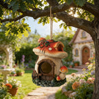 Feenvogelhaus aus Harz, Pilz-Garten-Dekor, hängendes Vogel-Nisthaus