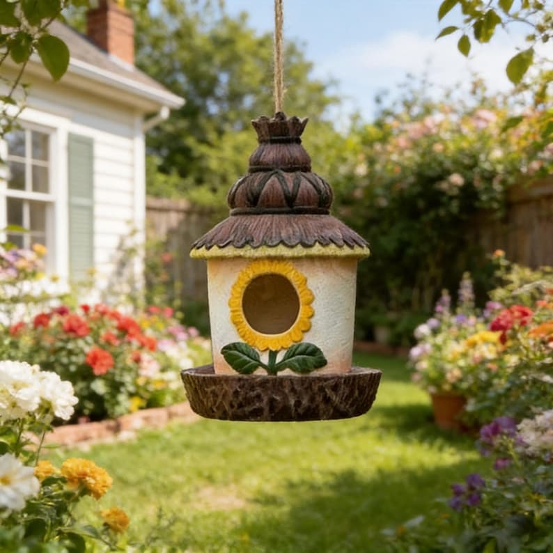 Harz Vogelhaus Sonnenblumen-Häuschen Garten-Dekor Vogelschutz im Freien