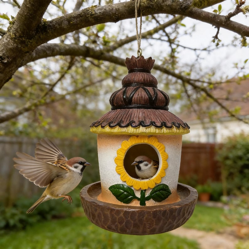 Harz Vogelhaus Sonnenblumen-Häuschen Garten-Dekor Vogelschutz im Freien