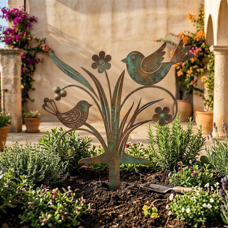 Rustikale Metallvogel-Gartenskulptur, 16-Gauge-Stahl, pulverbeschichtet, 8-40 Zoll, 9 Farben