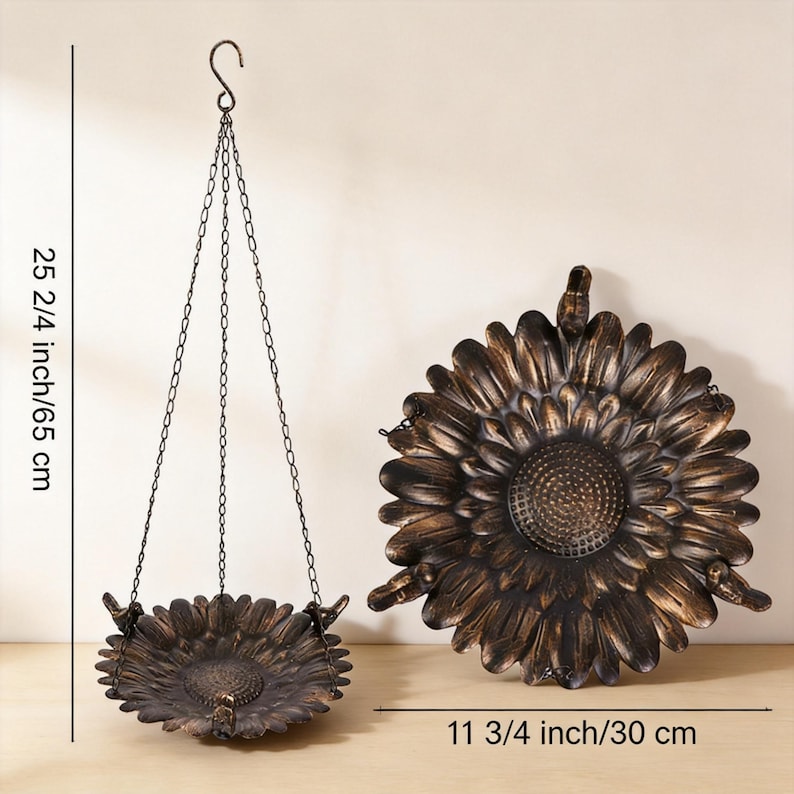 Antike Bronze Sonnenblume Vogelhaus Vogeltränke, hängend, Garten Dekoration, 30 cm Durchmesser