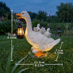 Solarbetriebene Enten-Solarlaternen-Statue, Mutter Ente mit Küken, wasserdichter Gartendekor mit Hängelicht, 22 cm