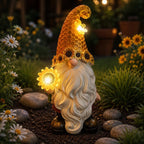 Solar Sonnenblume Gnome Gartenstatue mit LED Bienenlicht, Outdoor Yard Dekoration, 27,69 cm
