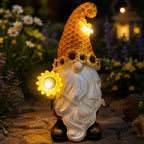 Solar Sonnenblume Gnome Gartenstatue mit LED Bienenlicht, Outdoor Yard Dekoration, 27,69 cm
