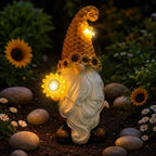 Solar Sonnenblume Gnome Gartenstatue mit LED Bienenlicht, Outdoor Yard Dekoration, 27,69 cm