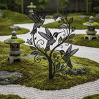 Laser Cut Metal Hummingbird Garden Stake - Floral Tree Yard Art - Outdoor Bird Decor