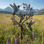 Laser Cut Metal Hummingbird Garden Stake - Floral Tree Yard Art - Outdoor Bird Decor