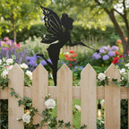 Fairy Silhouette Metal Garden Fence Topper, Magical Yard Stake with Wand, Outdoor Lawn & Flower Bed Decor