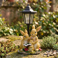 Kaninchen-Solarlaternen-Statue, Häschenfamilie mit LED-Licht, wasserdichtes Gartendekor, 33 cm