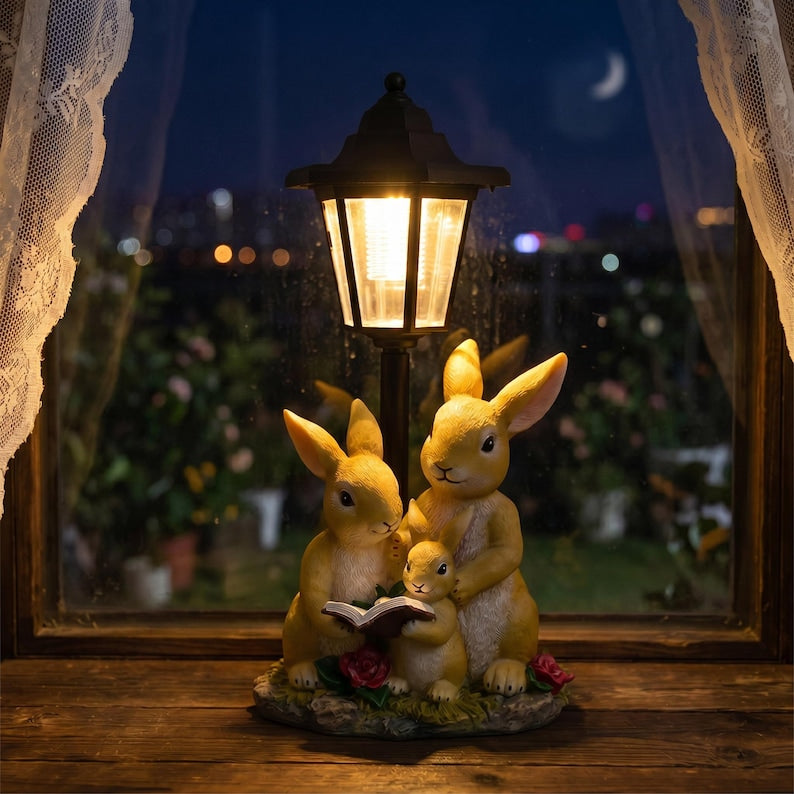 Kaninchen-Solarlaternen-Statue, Häschenfamilie mit LED-Licht, wasserdichtes Gartendekor, 33 cm
