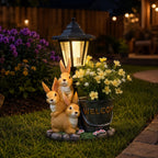 Solar Kaninchen Garten Licht Pflanzer, Harz Kaninchen Familie Yard Terrasse Dekor, 32.5 cm