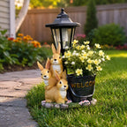 Solar Kaninchen Garten Licht Pflanzer, Harz Kaninchen Familie Yard Terrasse Dekor, 32.5 cm