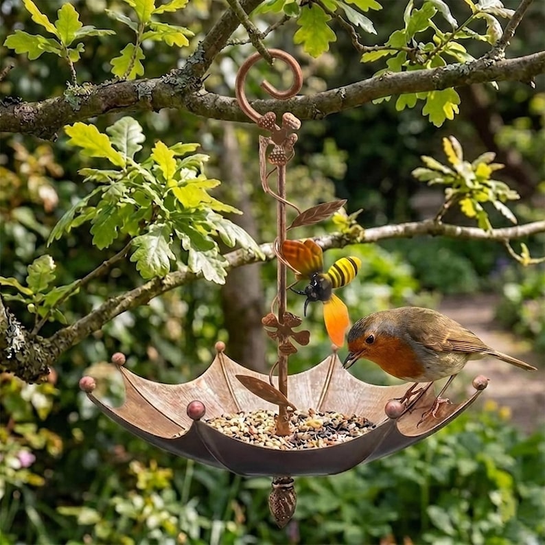 Metallschirm-Vogelfutter, hängende Wildvogel-Samenschalen, Gartendekoration für Vogelliebhaber, Fly-Through-Vogelbad-Hinterhofverzierung