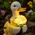 Solar Duck Garden Statue mit LED Rosenstrauß, Outdoor Yard Decor