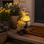 Solar Duck Garden Statue mit LED Rosenstrauß, Outdoor Yard Decor
