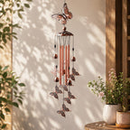 Retro Kupfer Schmetterling Windspiel, Vintage Metall Outdoor Garten Veranda Dekor, große hängende Windglocke