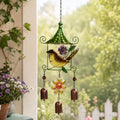 Metall Garten Windspiel mit Vogel und Schmetterling, Handbemalt, Hängedekoration für Veranda Terrasse