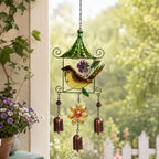 Metall Garten Windspiel mit Vogel und Schmetterling, Handbemalt, Hängedekoration für Veranda Terrasse