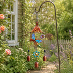 Metall Garten Windspiel mit Vogel und Schmetterling, Handbemalt, Hängedekoration für Veranda Terrasse