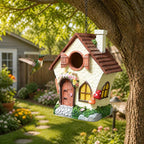 Handbemaltes Pilzhaus-Vogelhaus – Witterungsbeständiges Gießharz, 26cm, für kleine Gartenvögel