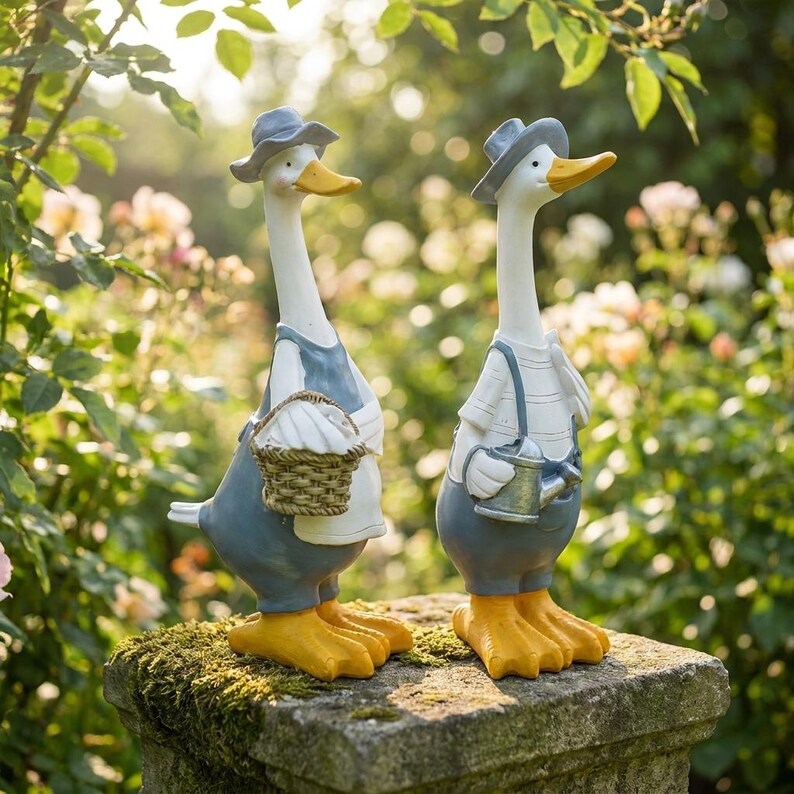 Garten Ente Statuen Set - Wetterbeständig Outdoor Yard Dekor Bauernhaus Veranda Ornamente