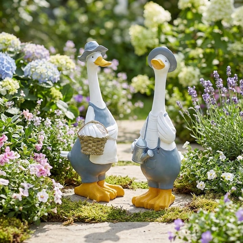 Garten Ente Statuen Set - Wetterbeständig Outdoor Yard Dekor Bauernhaus Veranda Ornamente