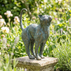 Bronze Katzenskulptur im Vintage-Stil mit Verdigris-Finish, Feline Kunst Statue, Antiker Look, Katzenverzierung, Tierkunst, Sammlerfigur