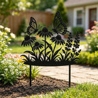 Metall Gartenstecker Schmetterling Wildblumen, Outdoor Metall Yard Art, Schmetterling Blumen Dekor, 50cm