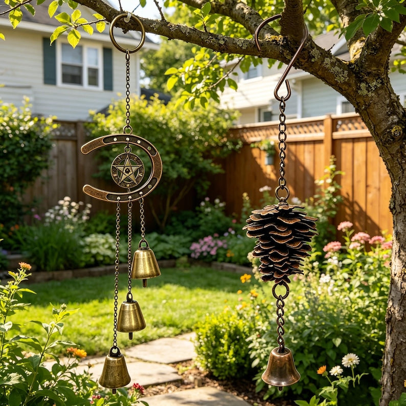 Rustikales Windspiel Hufeisen Pentagramm Tannenzapfen Glocke Sanfter Ton Outdoor Hängend Herbst Garten