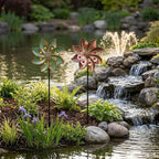 Kupfer Blumen Metall Wind Spinner Gartenstecker Outdoor Kinetic Art Dekor mit bunten Edelstein Akzenten
