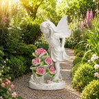 Solar Fee Gartenstatue mit Rosenlichtern, Outdoor Engel Figur Yard Decor, Schmetterlingsfee, 32,5 cm