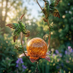 Solarbetriebenes Kolibri und Schmetterling Windspiel aus Schmiedeeisen mit Crackle-Glas, Set