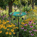 Rostfreier Eisen-Vogeltränkenfutterpfahl mit Blumendekor, multifunktionale Outdoor-Gartenverzierung für Wildvögel