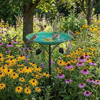 Rostfreier Eisen-Vogeltränkenfutterpfahl mit Blumendekor, multifunktionale Outdoor-Gartenverzierung für Wildvögel