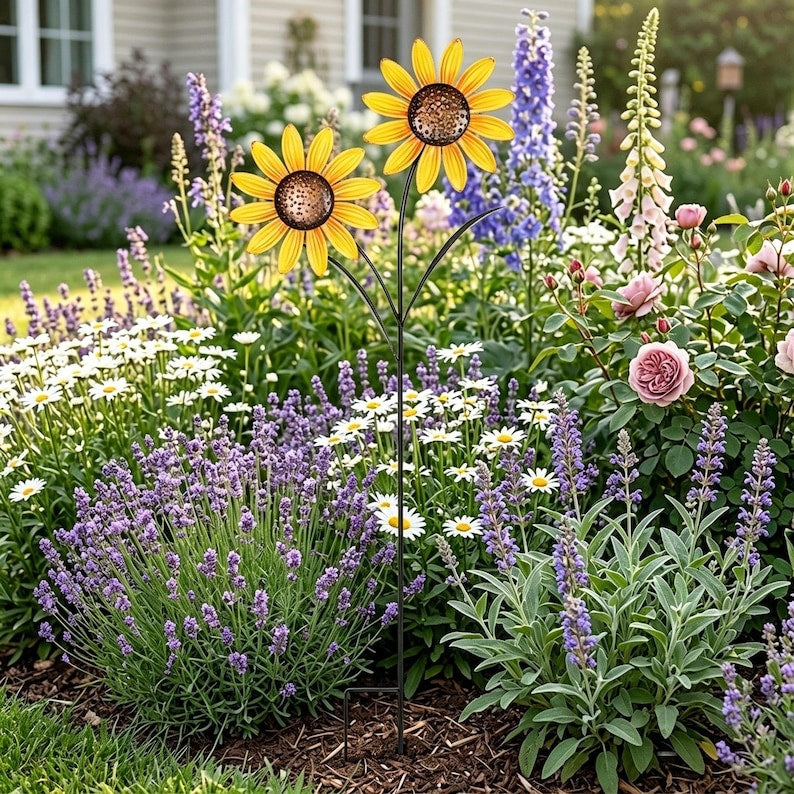 Metall Sonnenblume Garten Spinner Rustikales Schmiedeeisen Yard Dekor