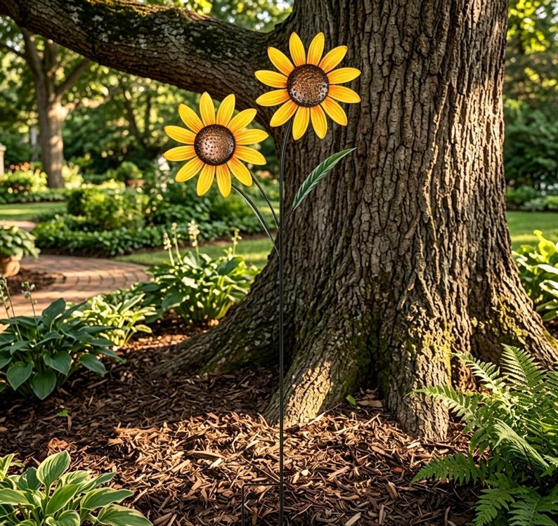 Metall Sonnenblume Garten Spinner Rustikales Schmiedeeisen Yard Dekor