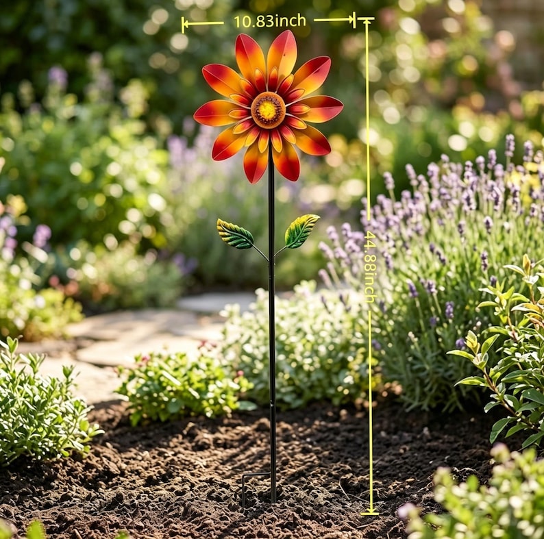 Bunt geschichteter Metall Daisy Wind Spinner Einsatz, windbetriebene Eisenblumen Yard Dekoration, Cottage und Sukkulenten Gartendekor