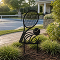 Tennisschläger Gartenpfahl, schwarzes Metall, Yard Art für Blumenbeete und Rasen, Tennisdekor