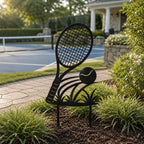 Tennisschläger Gartenpfahl, schwarzes Metall, Yard Art für Blumenbeete und Rasen, Tennisdekor