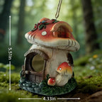Feenvogelhaus aus Harz, Pilz-Garten-Dekor, hängendes Vogel-Nisthaus