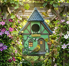Hängendes Vogelhaus, handgemaltes Wildvogelfutterhaus aus Polyresin, Tudor Cottage Design, wetterfest für Außenbereiche