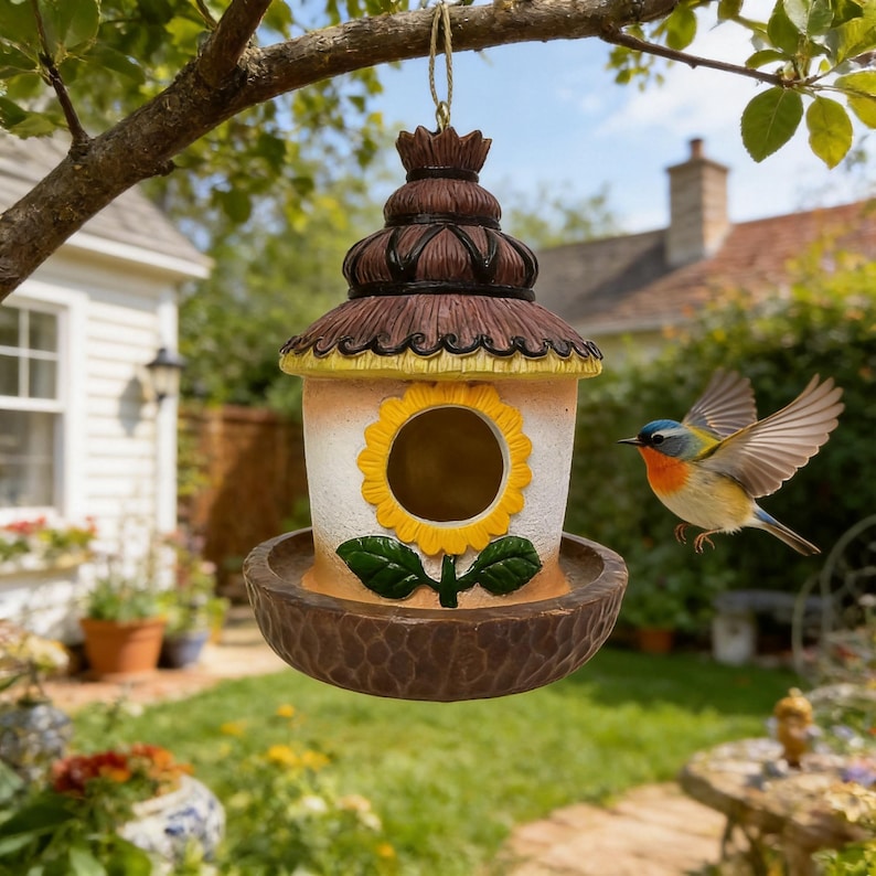 Harz Vogelhaus Sonnenblumen-Häuschen Garten-Dekor Vogelschutz im Freien
