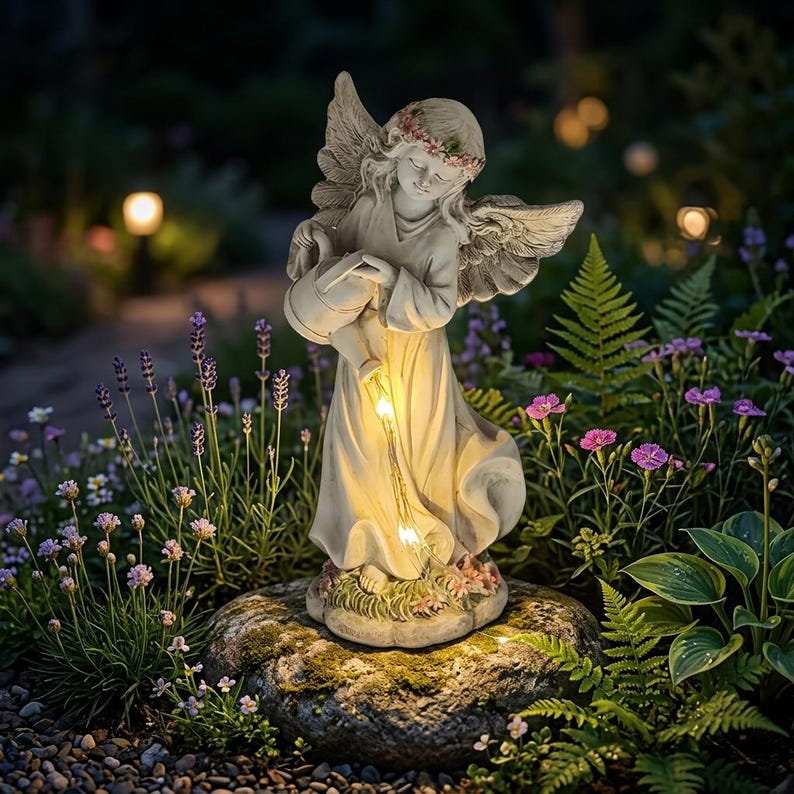 Solar Engel Gartenstatue mit Gießkanne Licht, Harz Outdoor Skulptur, Fee Garten Dekor