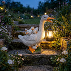 Solarbetriebene Enten-Solarlaternen-Statue, Mutter Ente mit Küken, wasserdichter Gartendekor mit Hängelicht, 22 cm